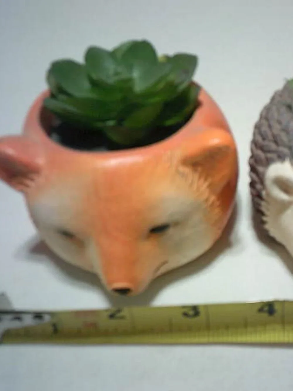 2 CUTE SUCCULENT POTTED PLANTS IN CERAMIC POTS ANIMAL ORANGE FOX DESIGN RARE 🌼